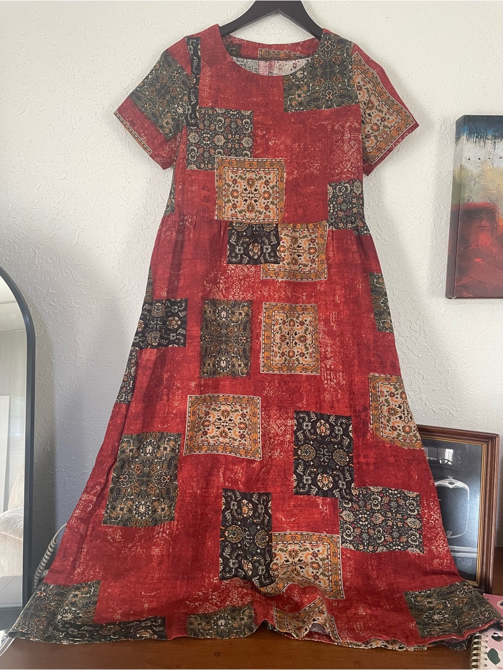 Women's Red Patchwork Maxi Dress